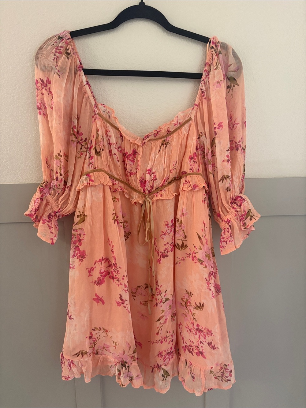 Free People marney Peach Floral Mini Dress with Pink Accents